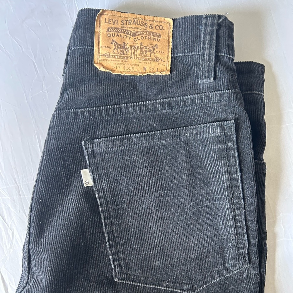 Vintage 70s Levis 517 RARE BLANK white tab corduroy USA Men’s 32X31 Black Flare